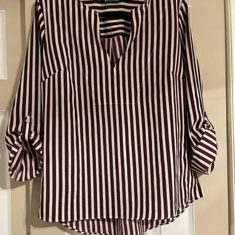 Striped V Neck Blouse